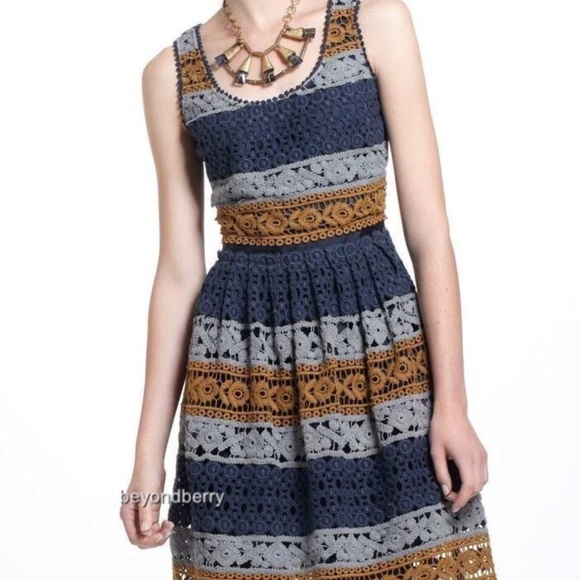 Anthropologie Maeve Crochet Fit and Flare Dress 0 2 XS MSRP $218 - Picture 2 of 6